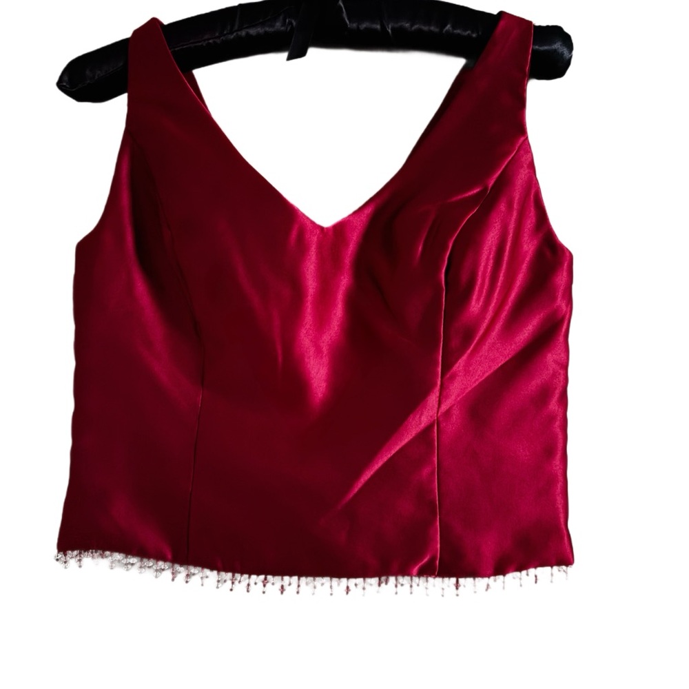 Dessy New York Garnet Red Embellished Cropped Dress Top Size 12